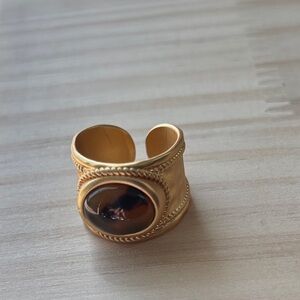 Julie Vos Gold-Tone Open Band Ring with Brown Stone